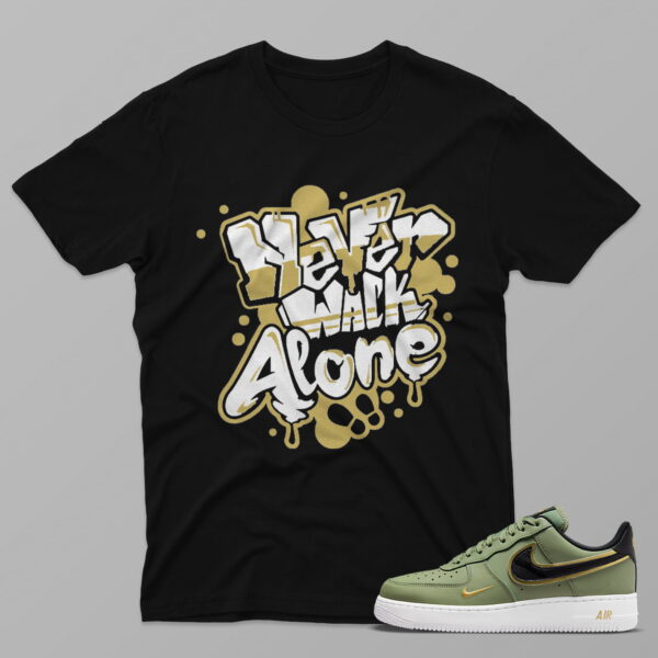 AF1 Double Swoosh Olive Gold Black – Alone – Black T-Shirt