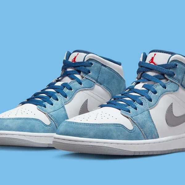 Jordan 1 Mid French Blue Fire Red